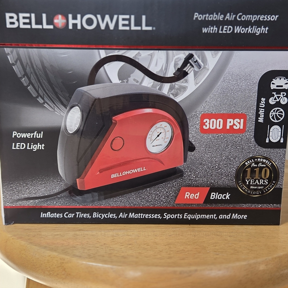 Bell+Howell Red and Black Portable Air Compressor